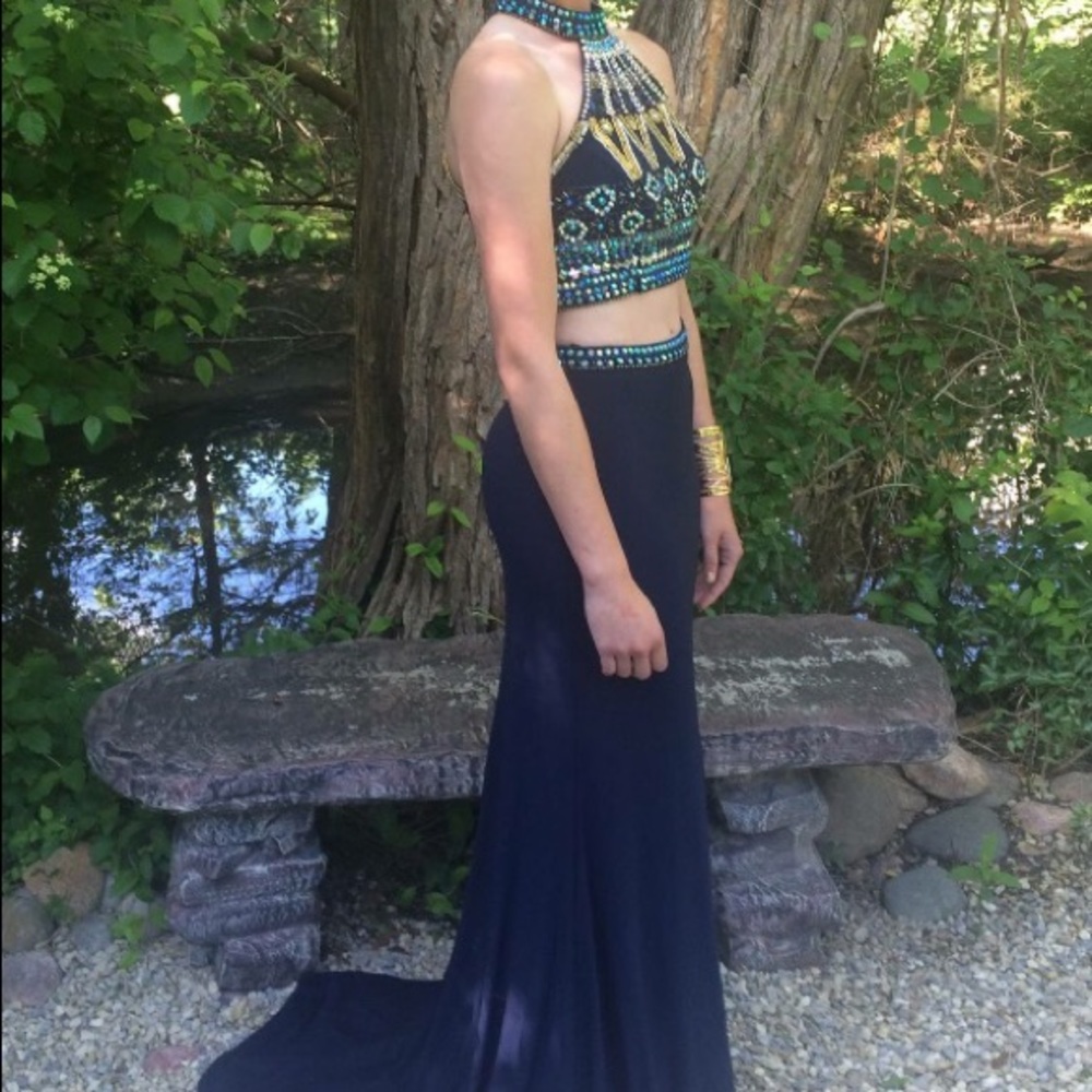 Navy/Gold two piece prom dress